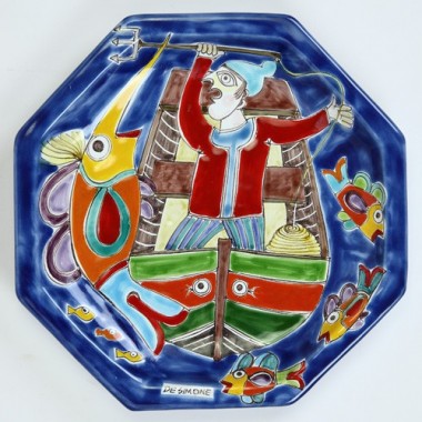 Piatto Ottagonale DS POT25DS-07 Ceramiche De Simone Pescatore Piatto Ottagonale DS POT25DS-07 Ceramiche De Simone Pescatore